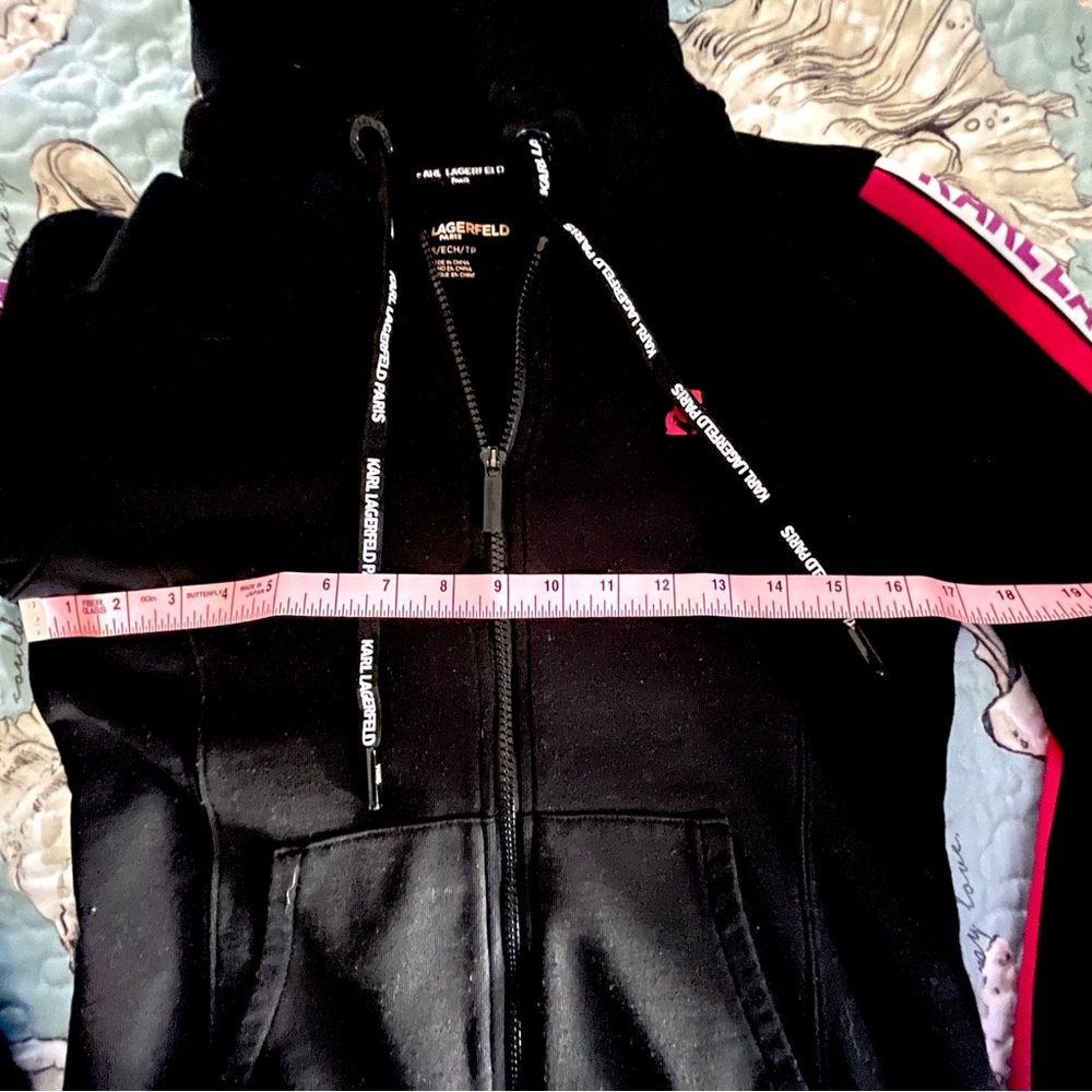 NWOT Karl Lagerfeld Hoodie Full Zip, Pockets Black & Pink Sz ladies XS/S - Picture 8 of 10